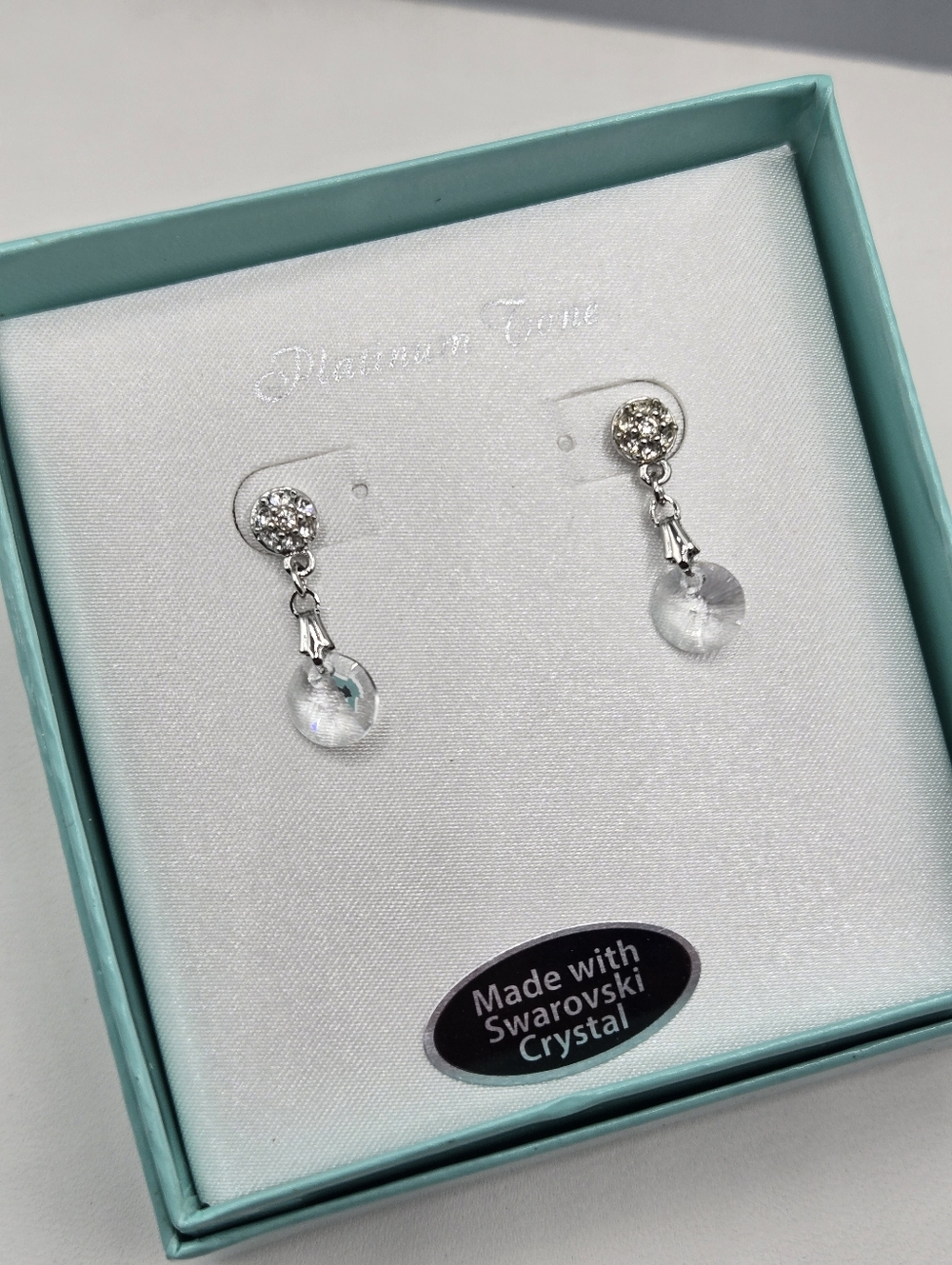 Swarovski Crystal Elements Silver Dangle Earrings Clear 3/4 inch Casual Wedding